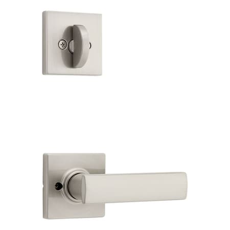 Kwikset Breton Lever with Square Rose Interior Single Cylinder Handleset Trim Satin Nickel Finish 966BRNLSQT-15